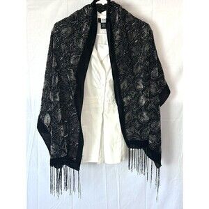 Unbranded Black Silver‎ Stud Gray Velvet leaves Tassles Wrap